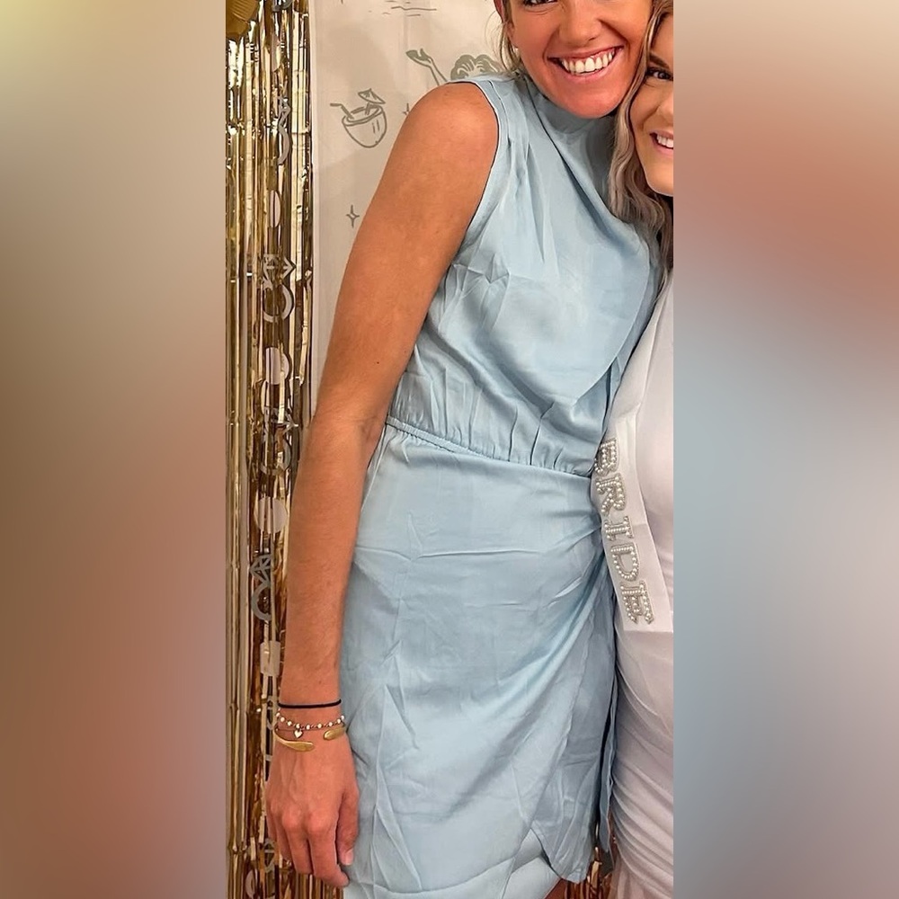 PrettyGarden One Shoulder Light Blue Satin Dress - Picture 6 of 12